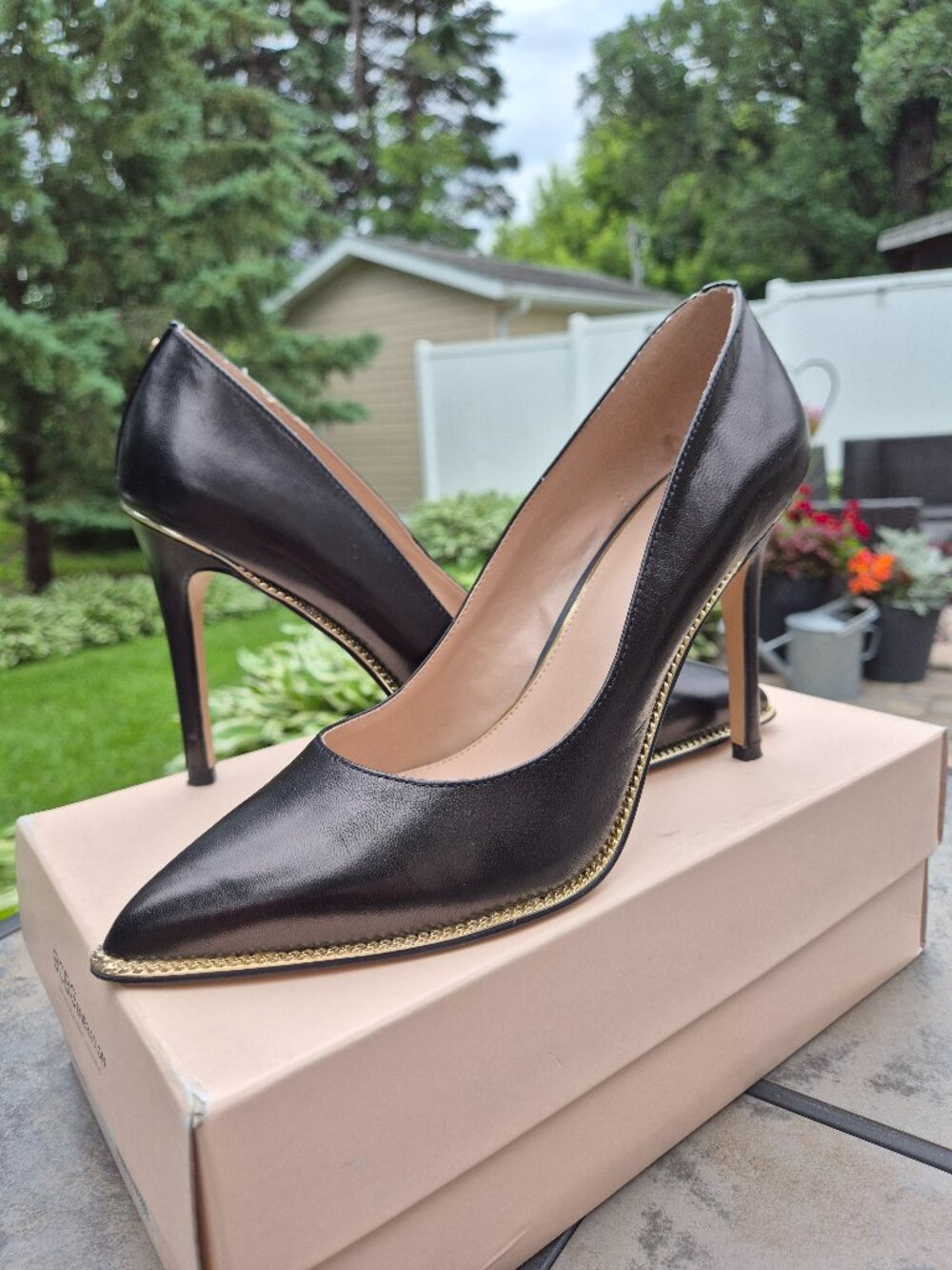 BCBGeneration Black 'Harleigh' Heel with Gold Chain Details, Size 9.5